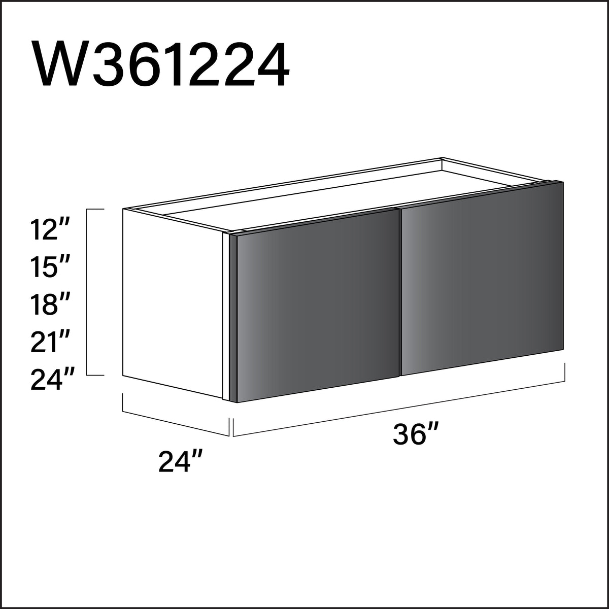 Glossy Gray Frameless Wall Bridge Double Door Cabinet - 36" W x 12" H x 24" D