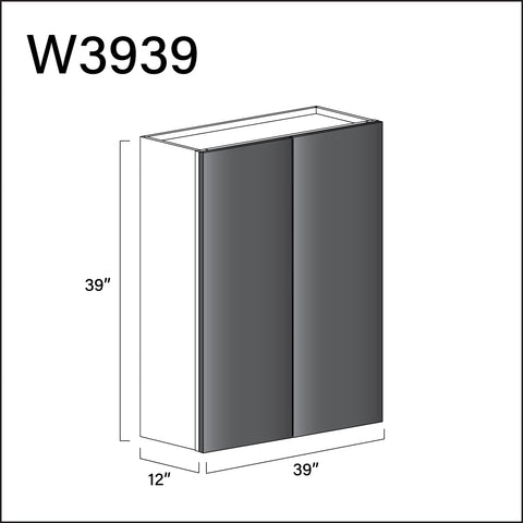 Glossy Gray Frameless Double Door Wall Cabinet - 39" W x 39" H x 12" D