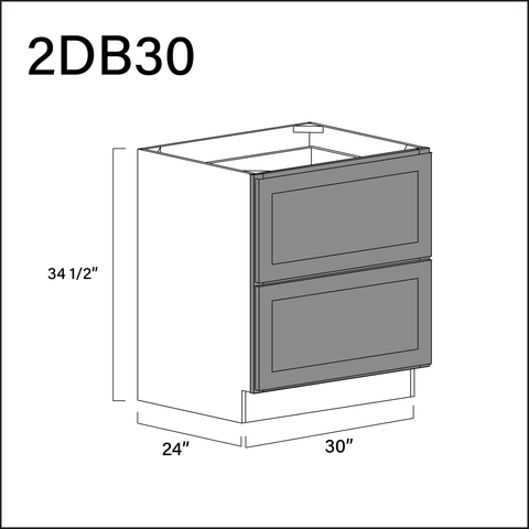 Gray Shaker 2 Drawer Kitchen Base Cabinet - 30" W x 34.5" H x 24" D