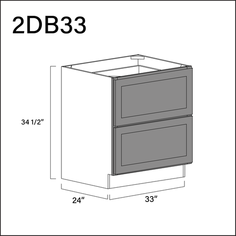 Earth Grey Shaker 2 Drawer Kitchen Base Cabinet - 33" W x 34.5" H x 24" D