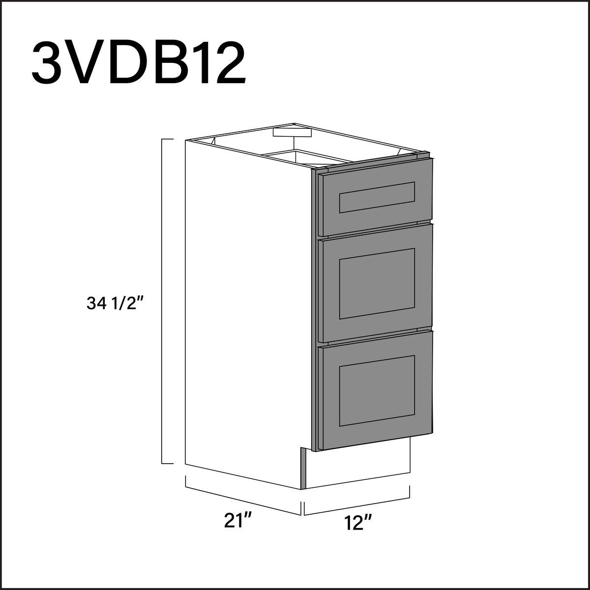 Gray Shaker Vanity 3-Drawer Storage Cabinet - 12" W x 34.5" H x 21" D