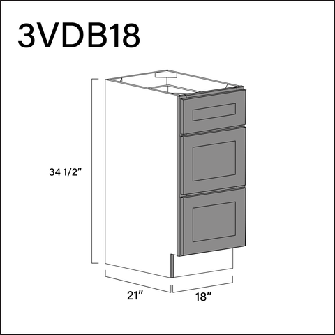 Gray Shaker Vanity 3-Drawer Storage Cabinet - 18" W x 34.5" H x 21" D