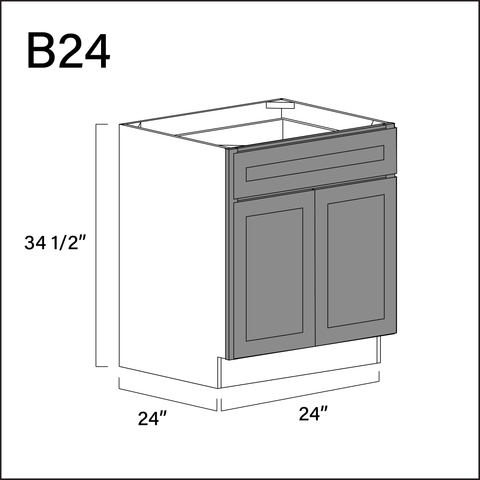 Earth Grey Shaker 1 Drawer 2 Door Kitchen Base Cabinet - 24" W x 34.5" H x 24" D