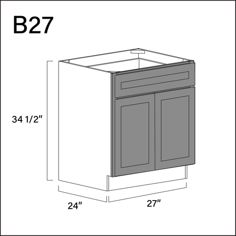 Earth Grey Shaker 1 Drawer 2 Door Kitchen Base Cabinet - 27" W x 34.5" H x 24" D