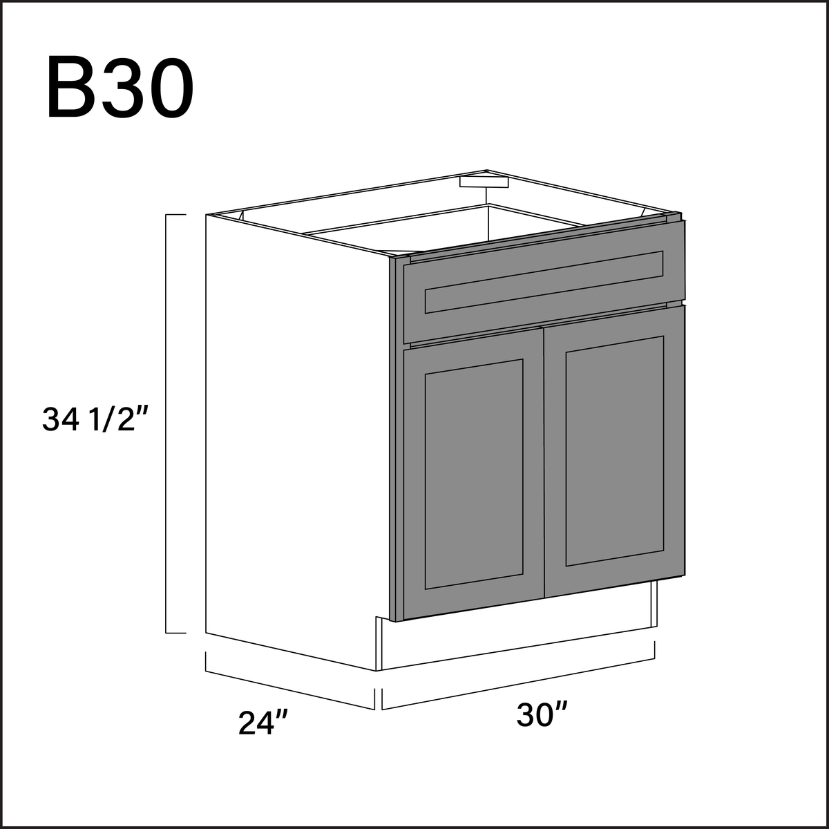 Earth Grey Shaker 1 Drawer 2 Door Kitchen Base Cabinet - 30" W x 34.5" H x 24" D