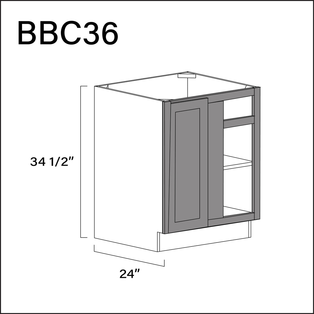 Gray Shaker Base Blind Corner Cabinet - 27" W x 34.5" H x 24" D