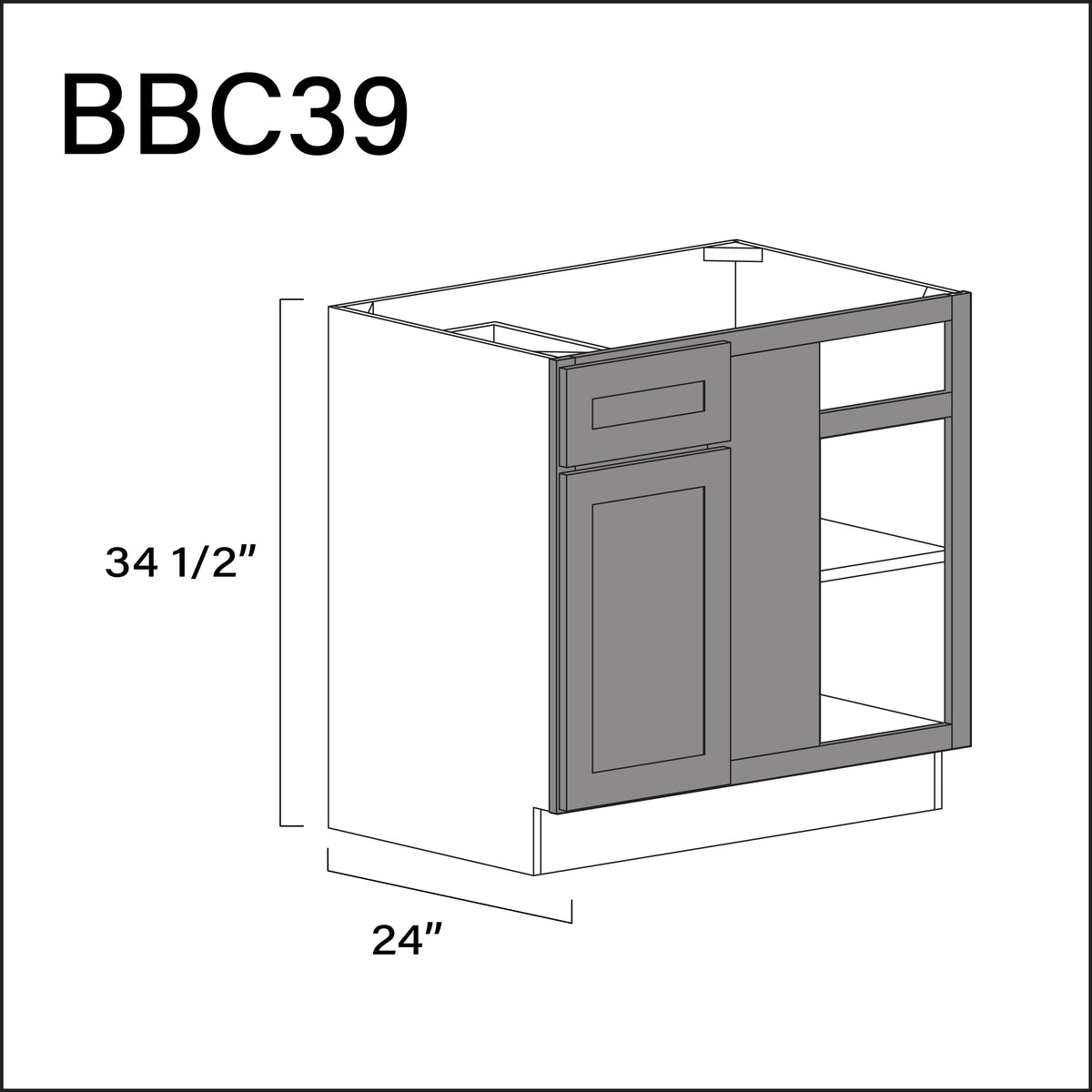 Earth Grey Shaker Base Blind Corner Cabinet - 36" W x 34.5" H x 24" D