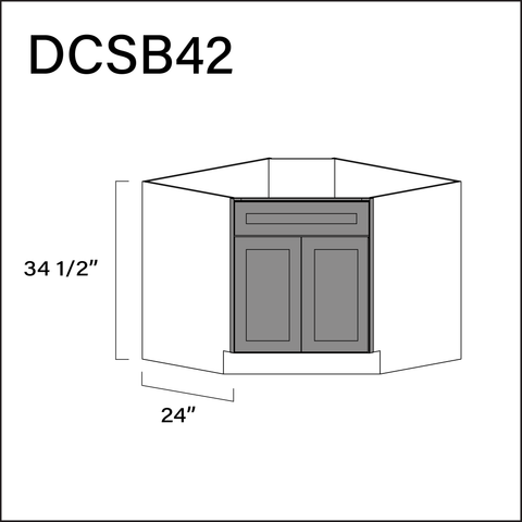 Gray Shaker Diagonal Sink Base Kitchen Cabinet - 42" W x 34.5" H x 24" D