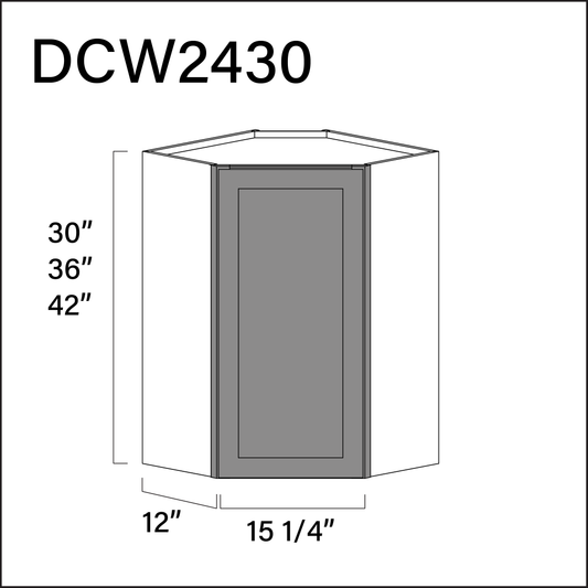Gray Shaker Diagonal Wall Corner Cabinet - 24" W x 30" H x 12" D