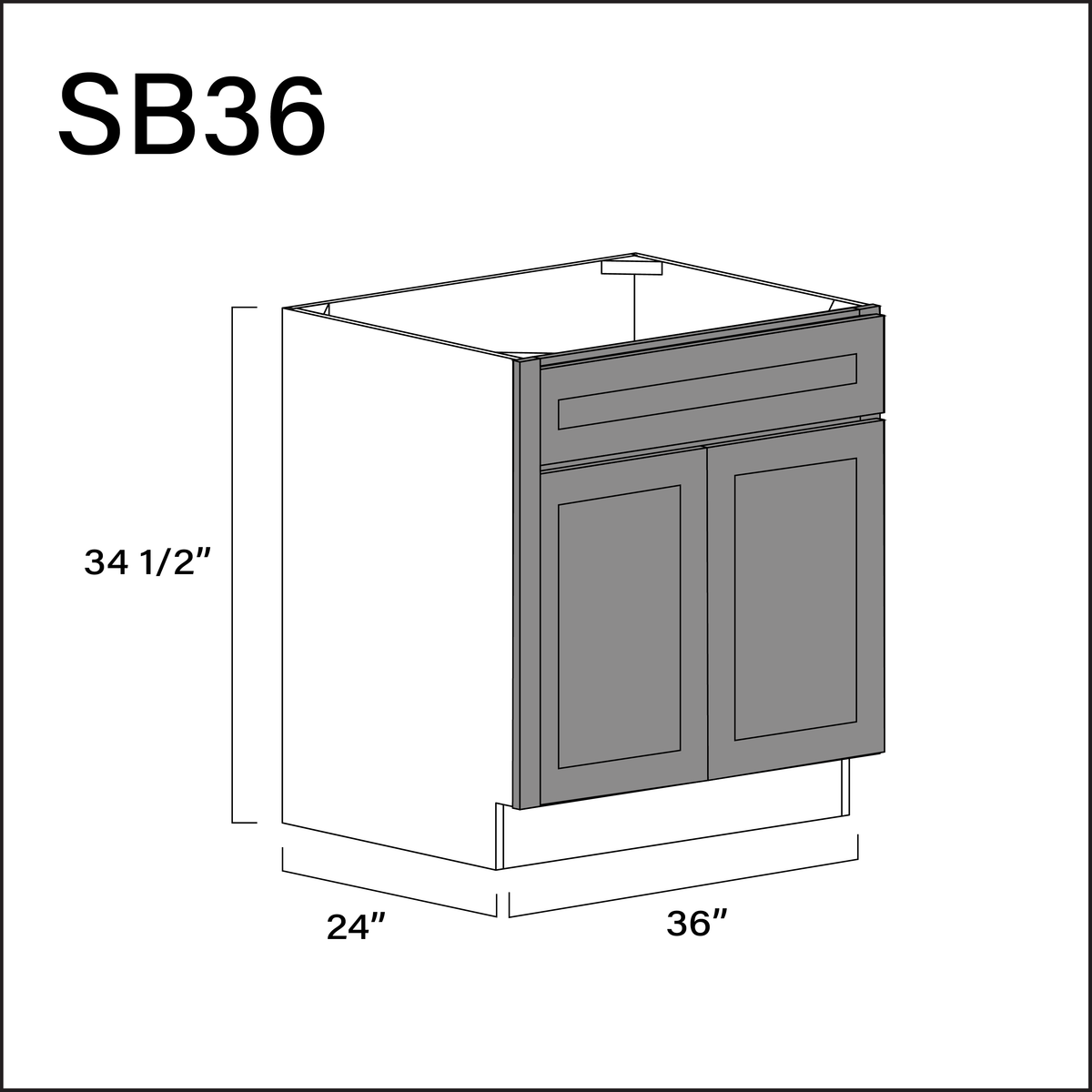 Gray Shaker Sink Base Kitchen Cabinet - 36" W x 34.5" H x 24" D