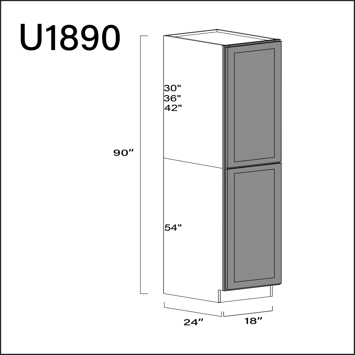Gray Shaker Single Door Pantry Cabinet - 18" W x 90" H x 24" D