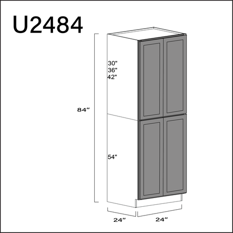 Gray Shaker Double Door Pantry Cabinet - 24" W x 84" H x 24" D