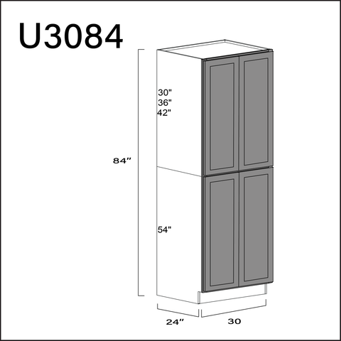 Gray Shaker Double Door Pantry Cabinet - 30" W x 84" H x 24" D