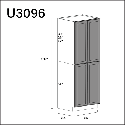 Earth Grey Shaker Double Door Pantry Cabinet - 30" W x 96" H x 24" D