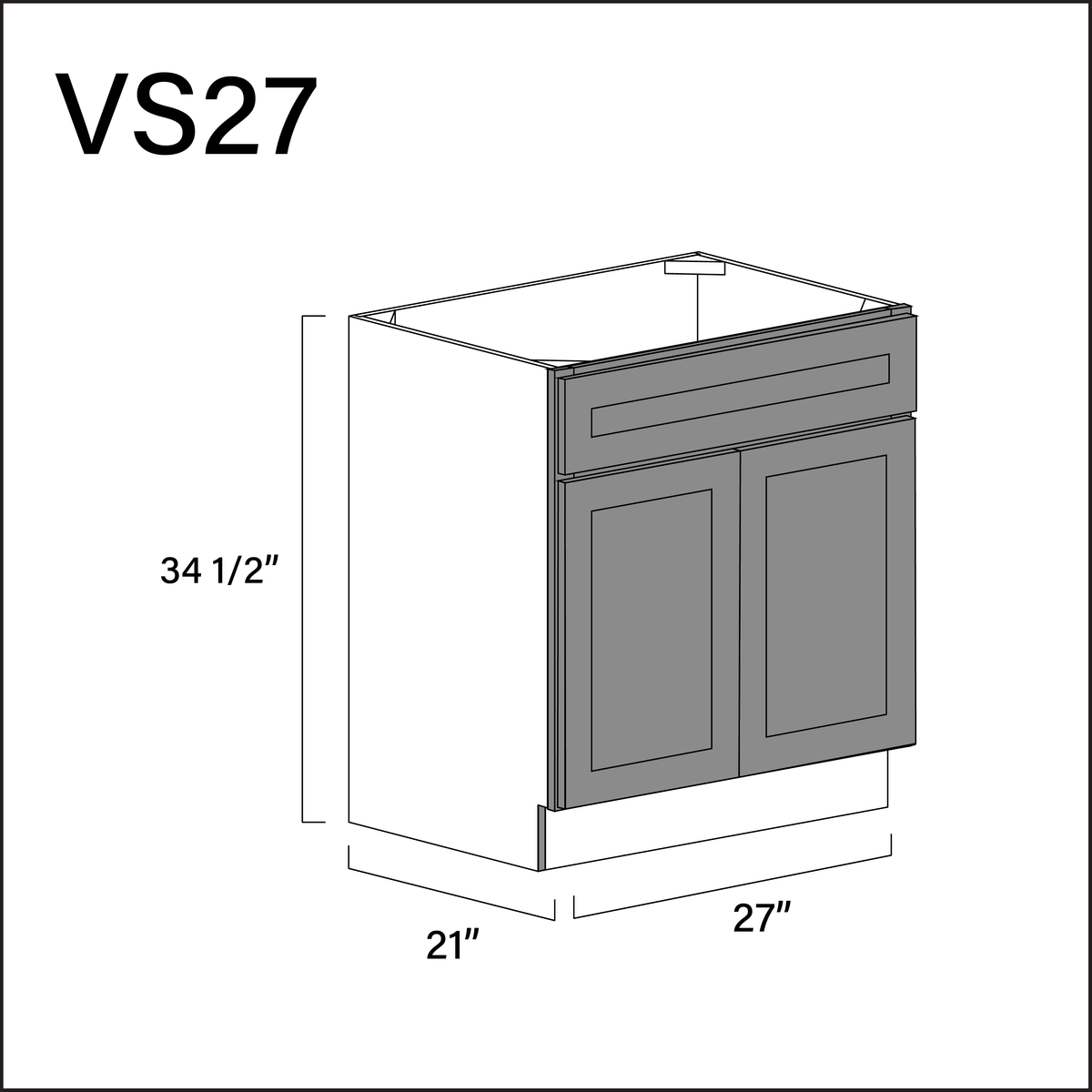 Earth Grey Shaker Vanity Sink Base Cabinet - 27" W x 34.5" H x 21" D