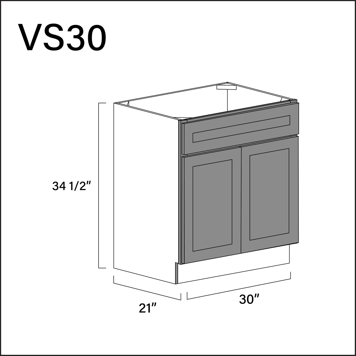 Gray Shaker Vanity Sink Base Cabinet - 30" W x 34.5" H x 21" D