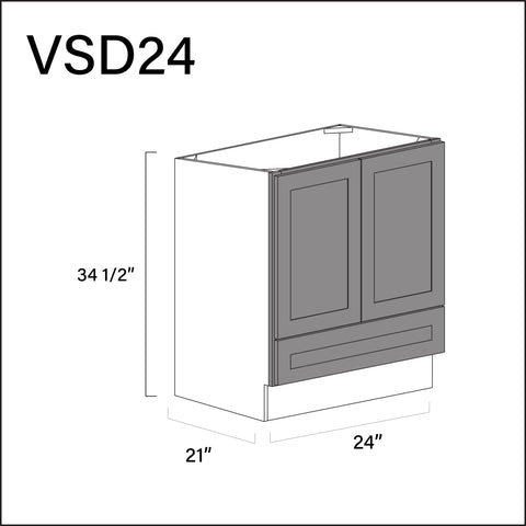 Earth Grey Shaker Bottom Drawer Vanity Sink Base Cabinet - 24" W x 34.5" H x 21" D