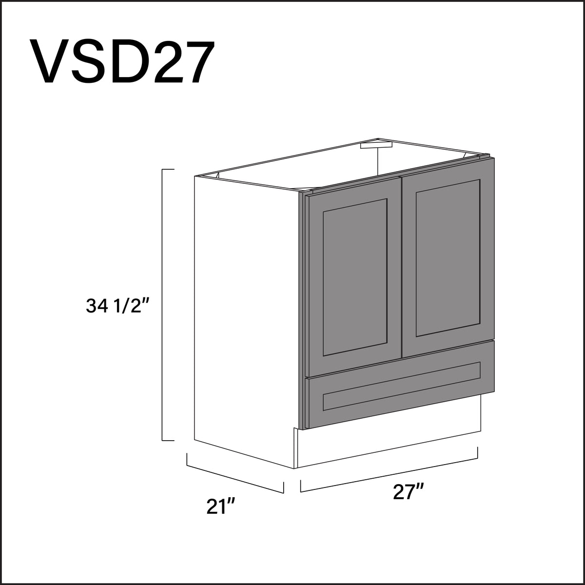 Earth Grey Shaker Bottom Drawer Vanity Sink Base Cabinet - 27" W x 34.5" H x 21" D