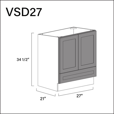 Earth Grey Shaker Bottom Drawer Vanity Sink Base Cabinet - 27" W x 34.5" H x 21" D