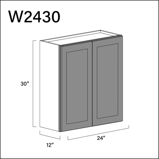 Gray Shaker Double Door Wall Cabinet - 24" W x 30" H x 12" D