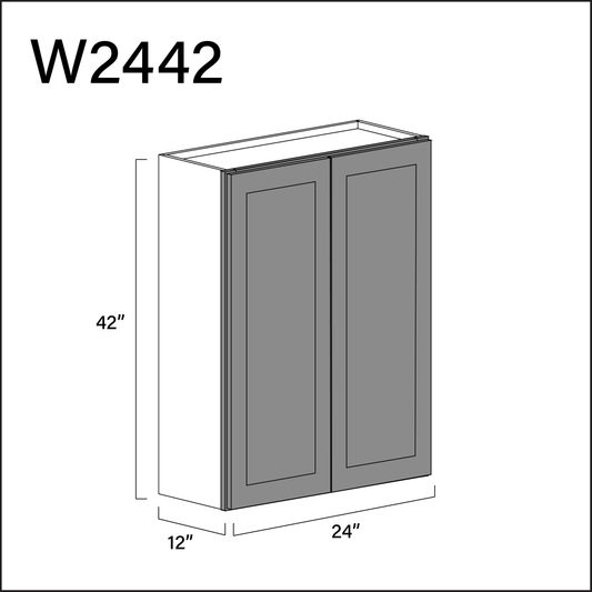 Gray Shaker Double Door Wall Cabinet - 24" W x 42" H x 12" D