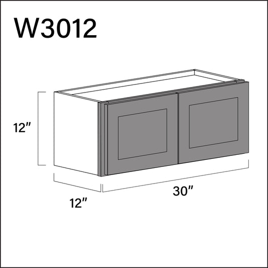 Gray Shaker Double Door Wall Cabinet - 30" W x 12" H x 12" D