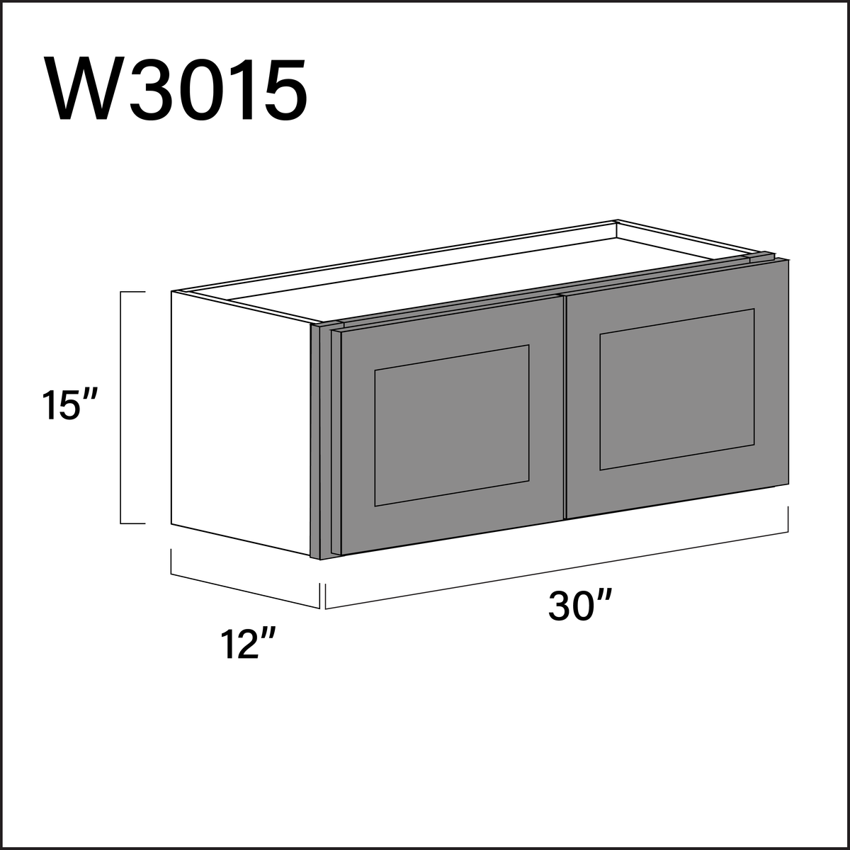 Gray Shaker Double Door Wall Cabinet - 30" W x 15" H x 12" D