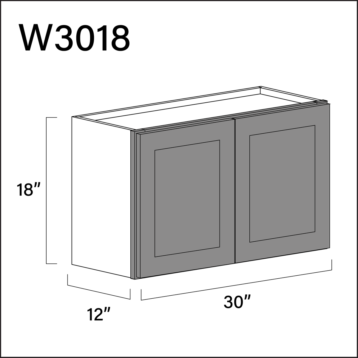 Earth Grey Shaker Double Door Wall Cabinet - 30" W x 18" H x 12" D