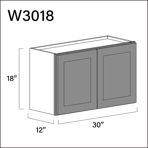 Earth Grey Shaker Double Door Wall Cabinet - 30" W x 18" H x 12" D