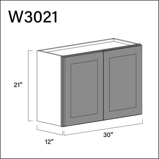 Gray Shaker Double Door Wall Cabinet - 30" W x 21" H x 12" D