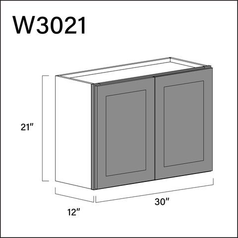 Earth Grey Shaker Double Door Wall Cabinet - 30" W x 21" H x 12" D