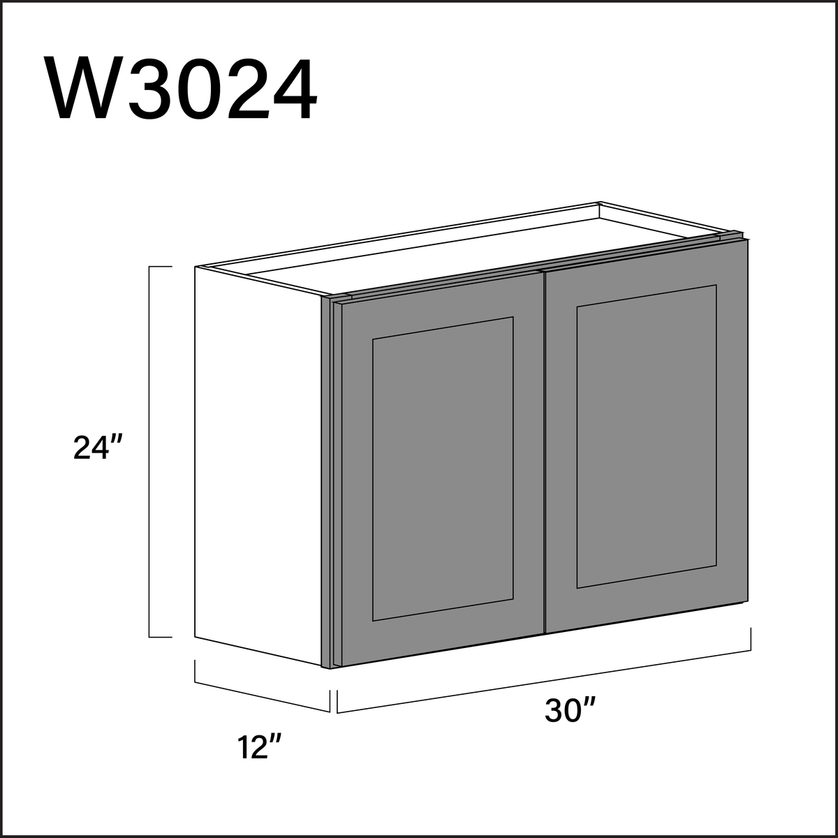 Earth Grey Shaker Double Door Wall Cabinet - 30" W x 24" H x 12" D