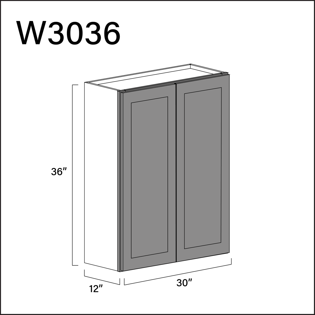 Earth Grey Shaker Double Door Wall Cabinet - 30" W x 36" H x 12" D