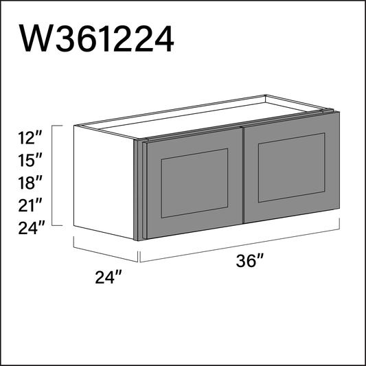 Gray Shaker Wall Bridge Double Door Cabinet - 36" W x 12" H x 24" D