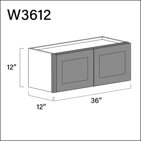 Earth Grey Shaker Double Door Wall Cabinet - 36" W x 12" H x 12" D