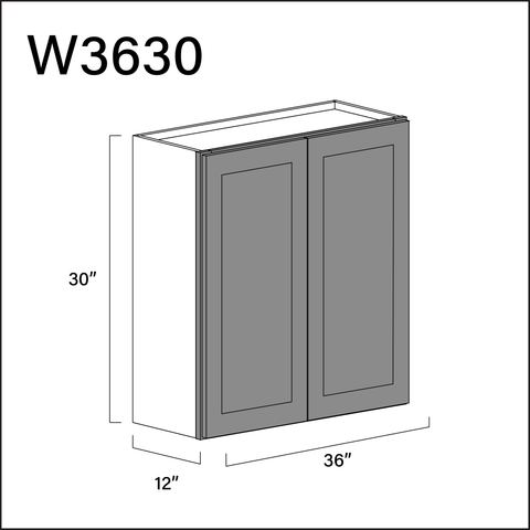 Earth Grey Shaker Double Door Wall Cabinet - 36" W x 30" H x 12" D