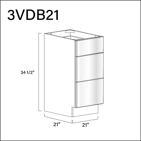 Glossy White Frameless Vanity 3-Drawer Storage Cabinet - 21" W x 34.5" H x 21" D