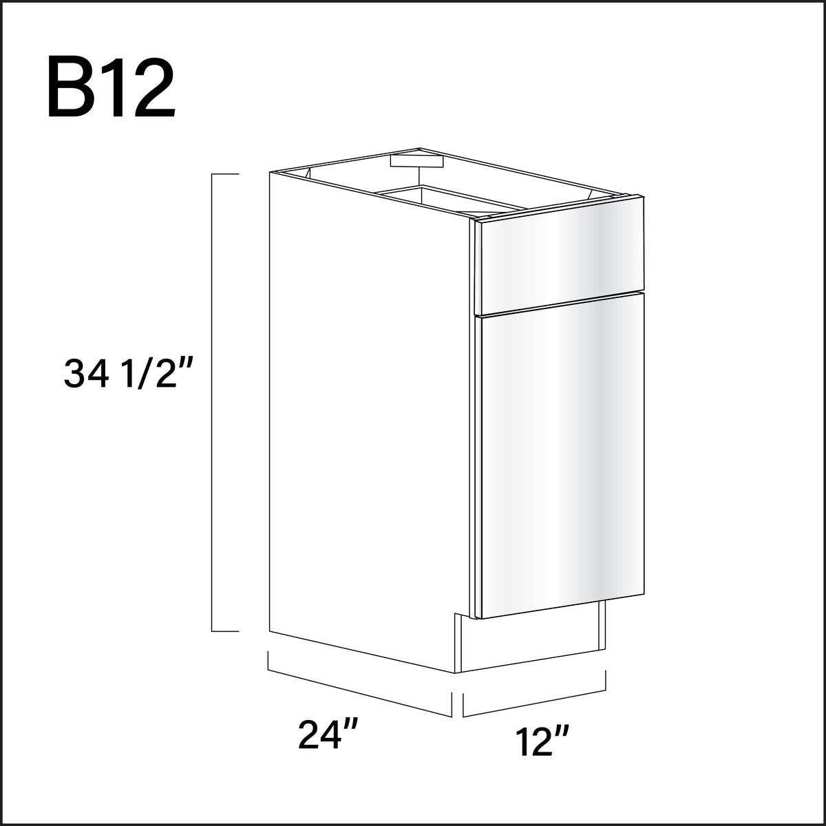 Glossy White Frameless 1 Drawer 1 Door Kitchen Base Cabinet - 12" W x 34.5" H x 24" D