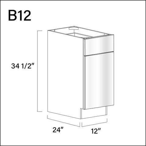 Glossy White Frameless 1 Drawer 1 Door Kitchen Base Cabinet - 12" W x 34.5" H x 24" D