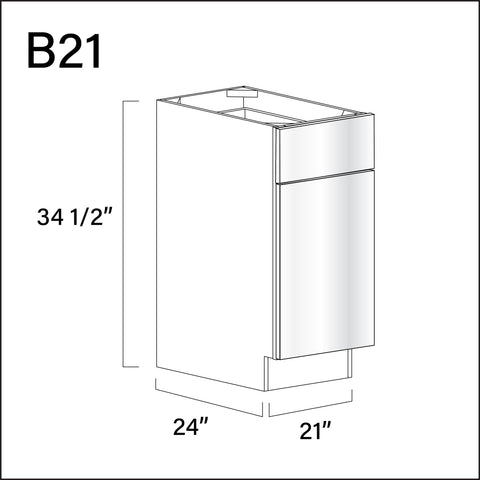 Glossy White Frameless 1 Drawer 1 Door Kitchen Base Cabinet - 21" W x 34.5" H x 24" D