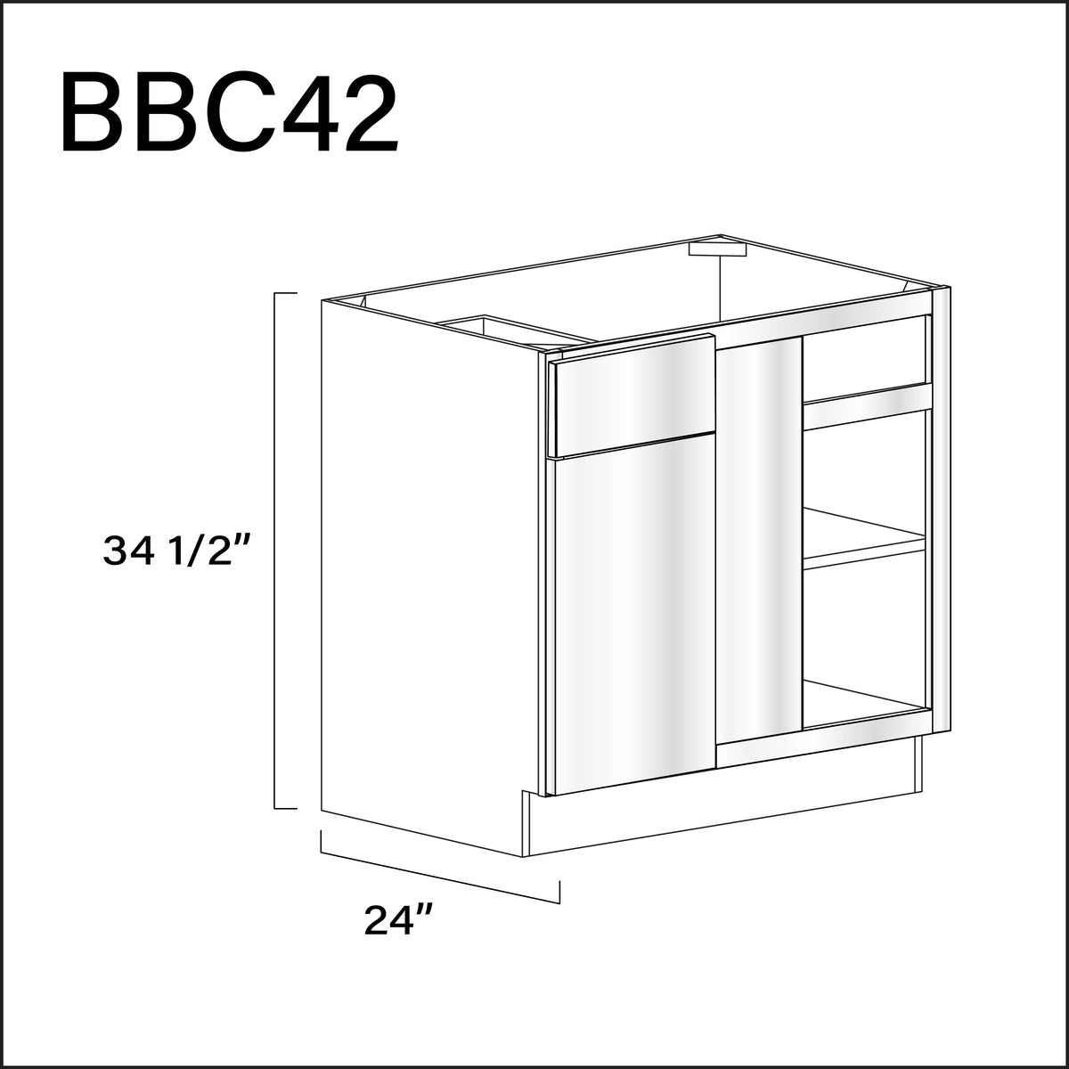 Glossy White Frameless Base Blind Corner Cabinet - 39" W x 34.5" H x 24" D