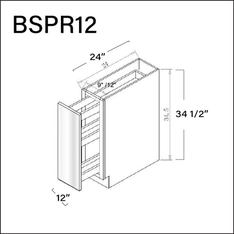 Glossy White Frameless Base Spice Rack Cabinet - 12" W x 34.5" H x 24" D