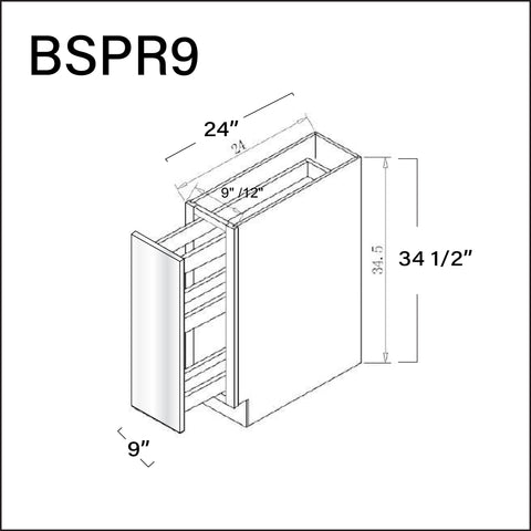 Glossy White Frameless Base Spice Rack Cabinet - 9" W x 34.5" H x 24" D