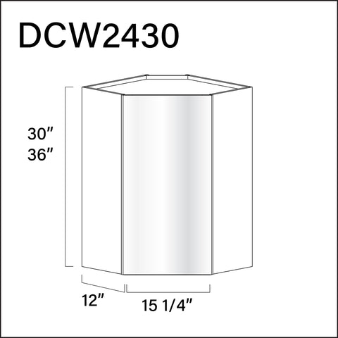 Glossy White Frameless Diagonal Wall Corner Cabinet - 24" W x 30" H x 12" D