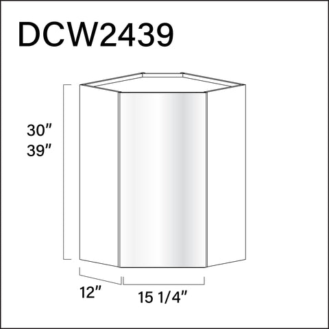 Glossy White Frameless Diagonal Wall Corner Cabinet - 24" W x 39" H x 12" D