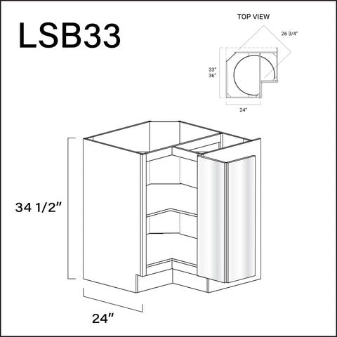 Glossy White Frameless Lazy Susan Kitchen Cabinet - 33" W x 34.5" H x 24" D