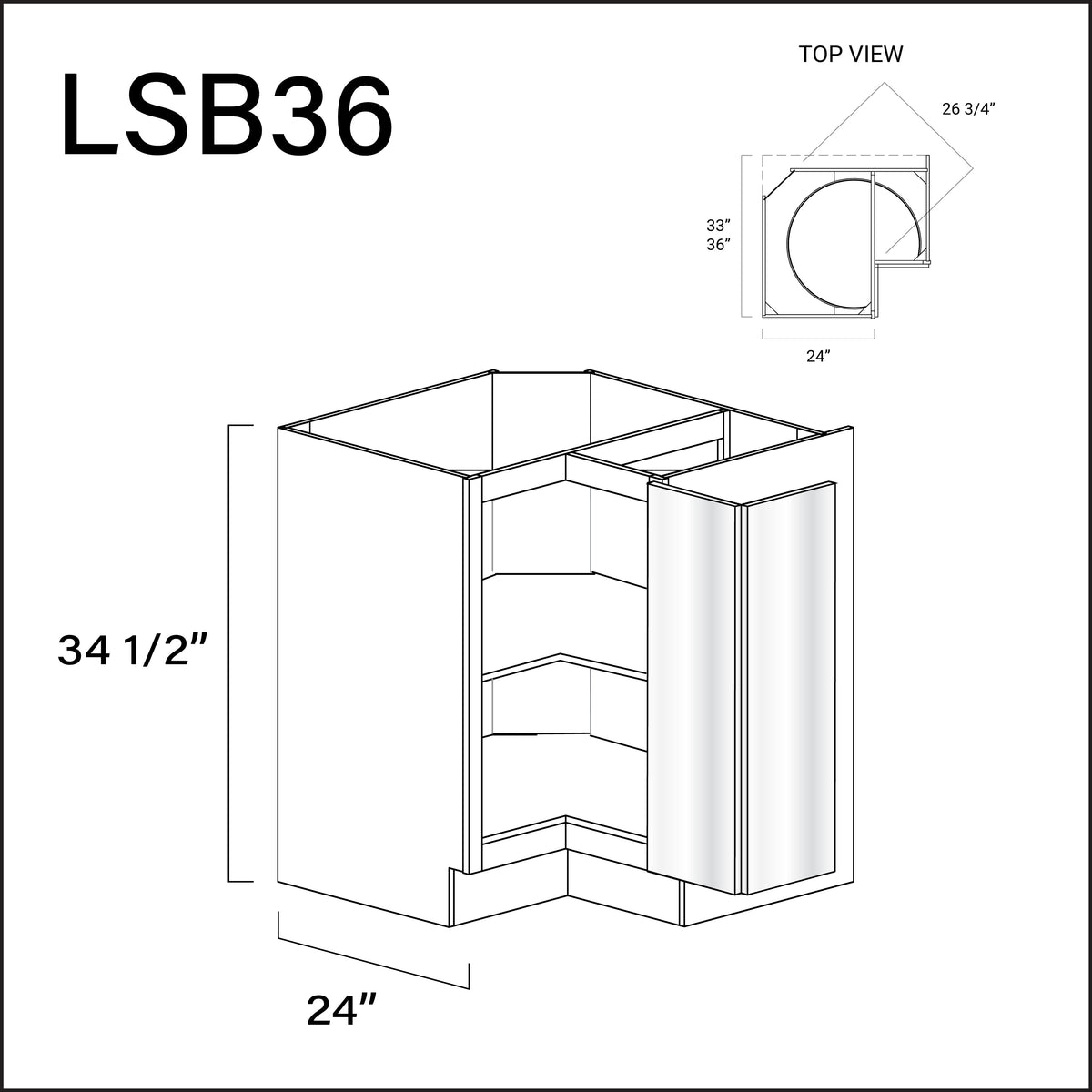 Glossy White Frameless Lazy Susan Kitchen Cabinet - 36" W x 34.5" H x 24" D