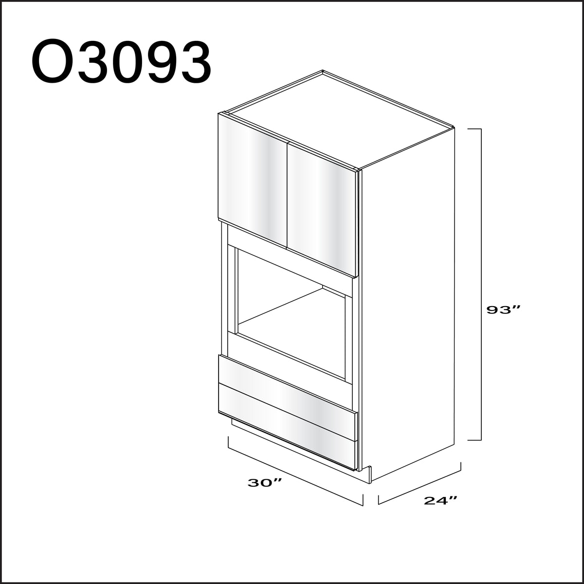 Glossy White Frameless Single Oven Cabinet - 30" W x 93" H x 24" D