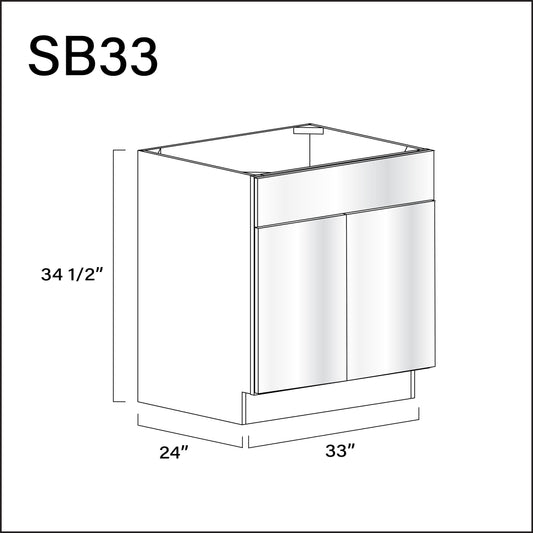 Glossy White Frameless Sink Base Kitchen Cabinet - 33" W x 34.5" H x 24" D