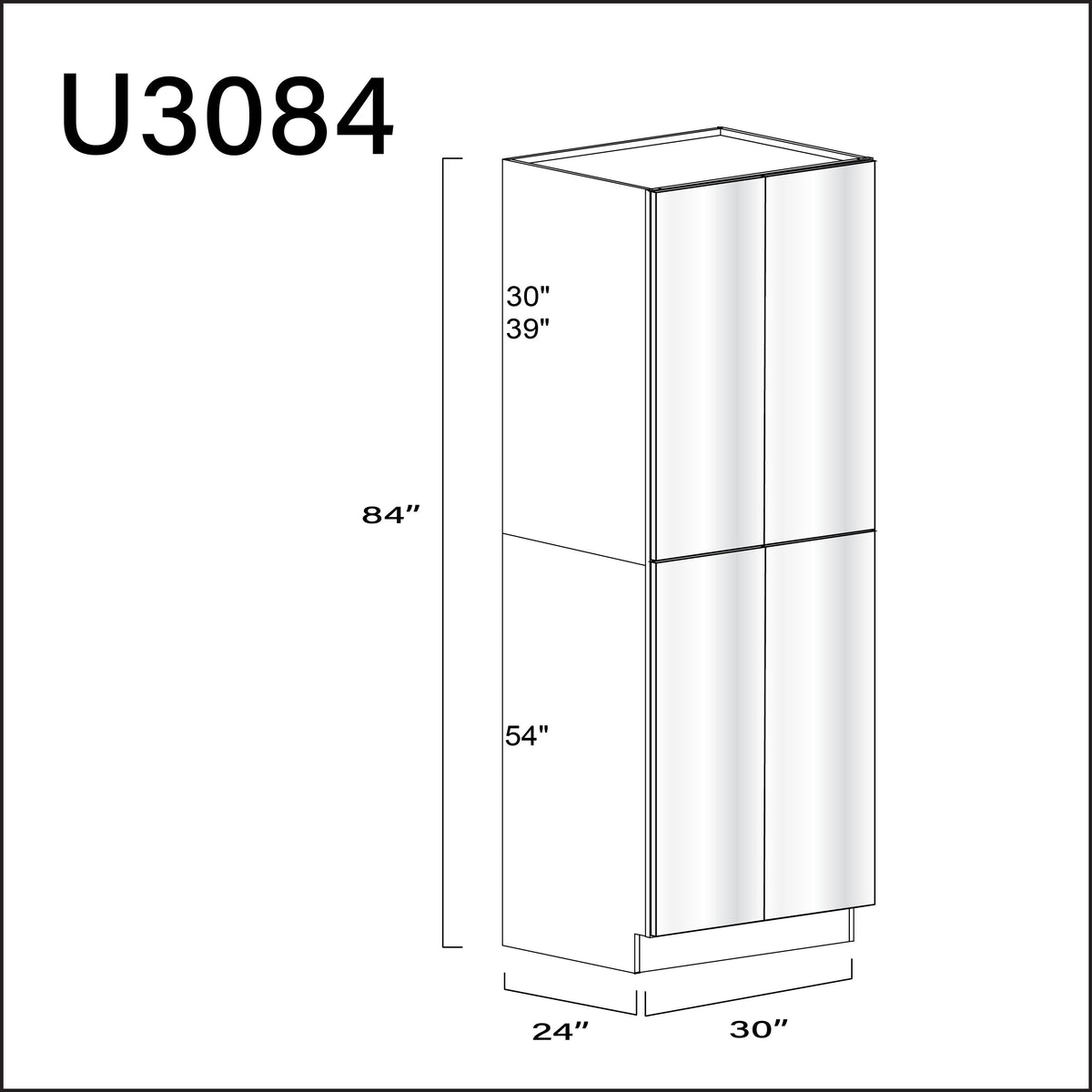 Glossy White Frameless Double Door Pantry Cabinet - 30" W x 84" H x 24" D